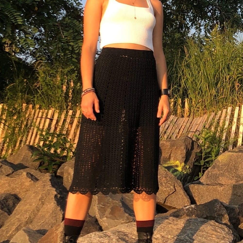 Dark blue knit sheer midi skirt - XS